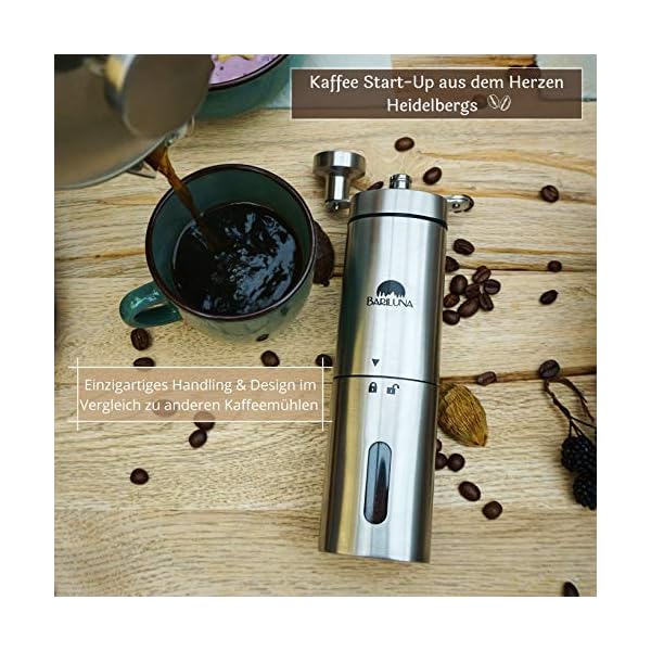 BARILUNA® Premium Kaffeemühle, manuell mit Keramikmahlwerk | Kaffeemühle Hand | Handkaffeemühle aus wertigem Edelstahl… – Bild 6