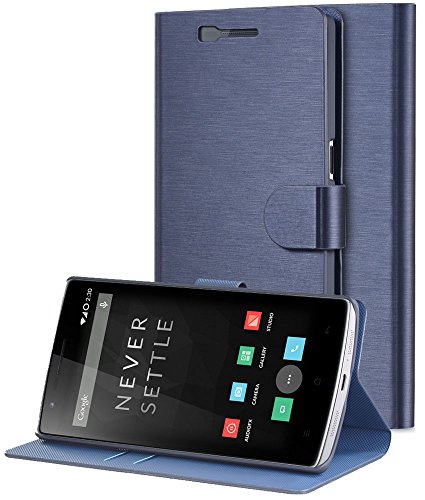 OnePlus One Stand Case, GreatShield SHIFT LX Leather Wallet Flip Case Magnetic Cover Diary with Kickstand & Credit Card Slot for OnePlus One - (Oxford Blue)
