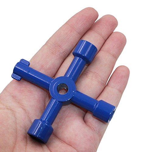 fineshelf 4 in 1 Utility Service Key 2.83inches Mini Key Wrench Radiator Cupboard Triangle Square Blue Key Hand Tool for Electric Control Cabinets, Elevators, Water Meter Valves Box Wrenches b