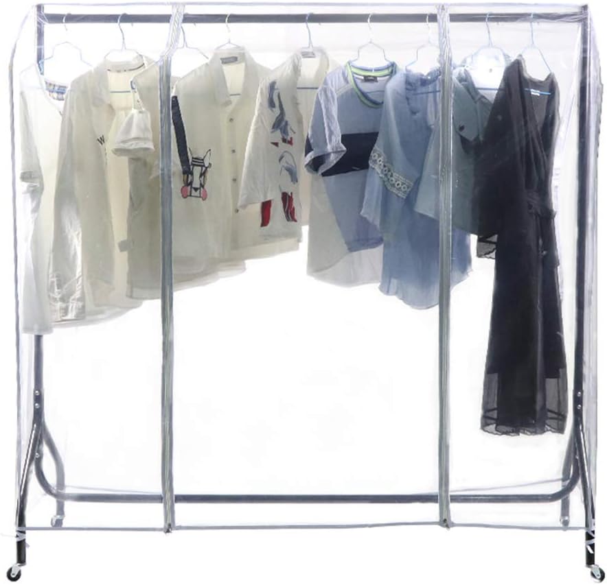 59" L Clear Transparent Clothing Rack Cover Dustproof Garment Shoulder Rack Covers Home Bedroom Clothing Dustproof Waterproof Protector with Durable Zipper and Roomy Pocket (M:59x20x52 inch)