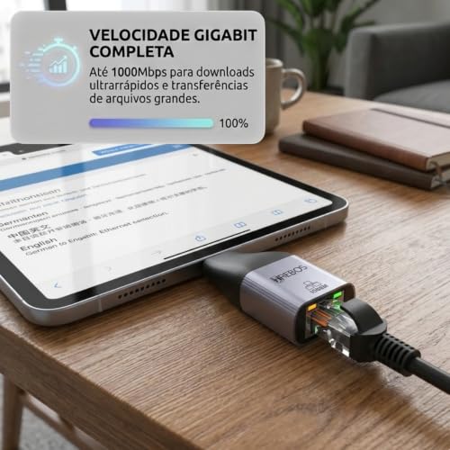Adaptador De Rede Usb C Para R45 Gigabit 1000mbps Ethernet, Compatível Com Windows, Mac OS, Chrome, Linux, Android, Para Notebook PC Celular Tablet MacBook Ultrabook