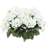 FERIAL 2Pcs Artificial Geraniums Silk Flowers Outdoor Artificial White Geranium Bush Faux Flowers Geraniums for Floral Home Decor Indoor Garden Patio Grave Cemetary Vase Table Centerpiece…