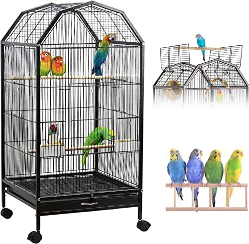 SKADE Bird Cage Open Top Standing Parrot Parakeet Cage with Rolling ...