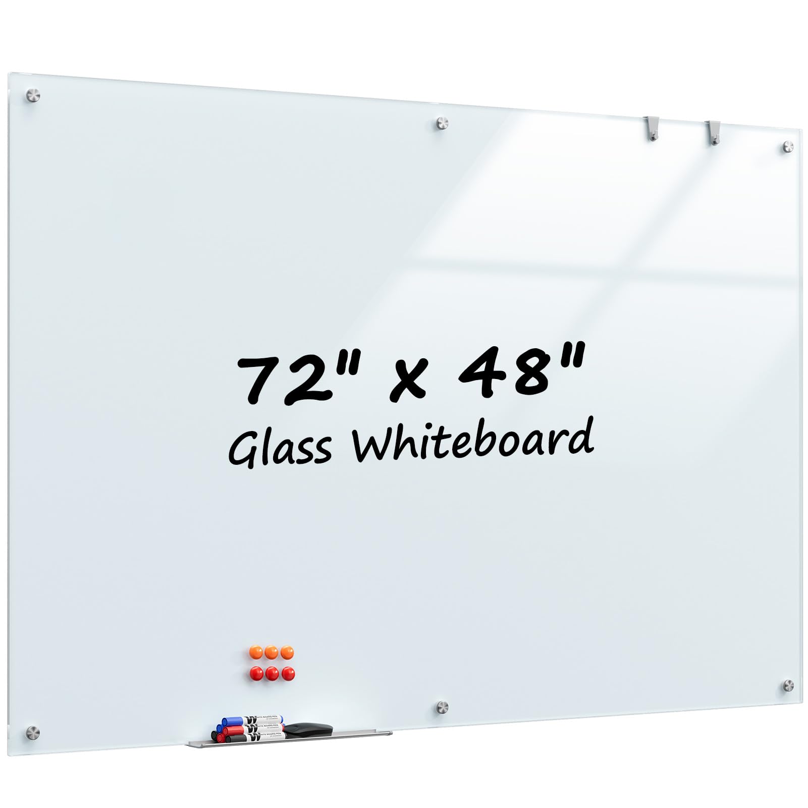 Photo 1 of MaxGear Glass Whiteboard 72 x 48 Inch, Large Tempered Glass Dry Erase Board 6 x 4 ft, Frameless Wall Mounted Magnetic Whiteboard for Office, Conference Room, Classroom, Team Collaboration