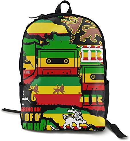 High School Outdoors Bicycle Backpack Daypack Lightweight Polyester Multipurpose Anti-Theft Rucksacks Big Capacity Carry-On Bag, Rastafarian Reggae Rasta Style Camo Camouflage