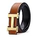 H Belts for Men Business Casual Leather Belt 1.5inch Wide (Waist Size 35-37 inch, Brown Gold)