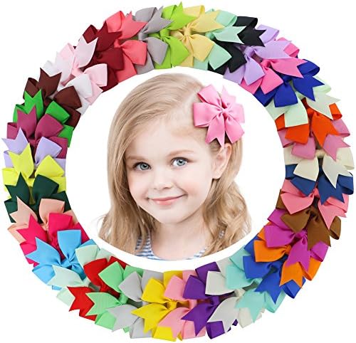 Fortop Baby Girls Boutique Grosgrain Ribbon Pinwheel Hair Bows With Clips For Teens Babies 40Piece