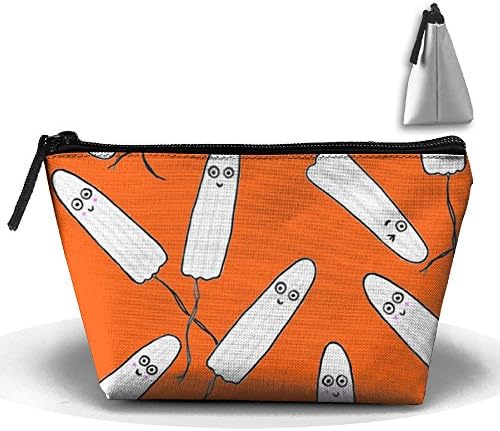 Orange Smiley Noodles Sanitary Napkin Travel Bag Makeup Bag Storage Toiletries Cords And Chargers Zipper Pouch Bag Trapezoidal