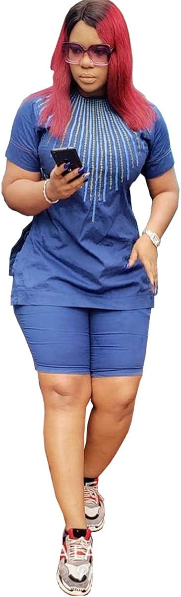Womens Sexy 2 Pieces Printed Denim T-Shirts Tops Bodycon Shorts Party Clubwear Denim Tracksuit Outfits Set