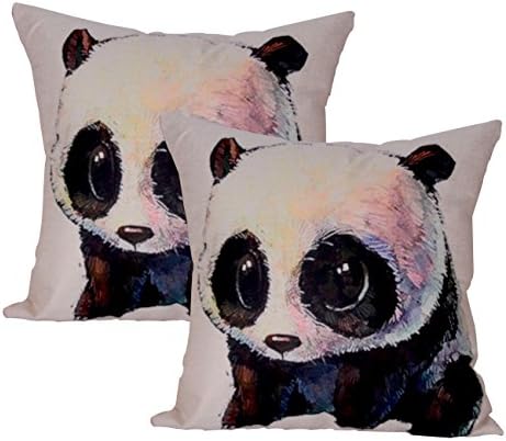 Cityhome - 2 Pc Panda Printing Design Cotton And Linen Material Pillowcase 43 cmx43cm Couch Pillow Cases (Pattern— Panda 3)