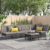 Baner Garden 6 Pieces Outdoor Furniture Complete Patio Wicker Rattan Garden Corner Sofa Couch Set, Full, Black