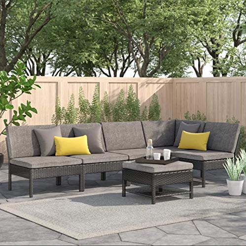 Baner Garden 6 Pieces Outdoor Furniture Complete Patio Wicker Rattan Garden Corner Sofa Couch Set, Full, Black