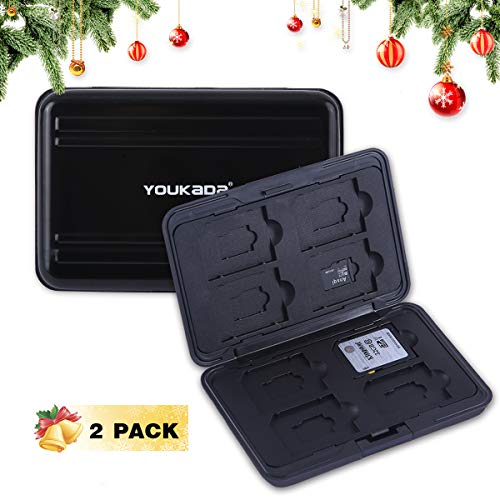 YOUKaDa Metal Memory Card Case Holder Water-Resistant Pocket-Sized SD Holder for 8 SD Cards & 8 Micro SD Cards (2 Pack-Black)