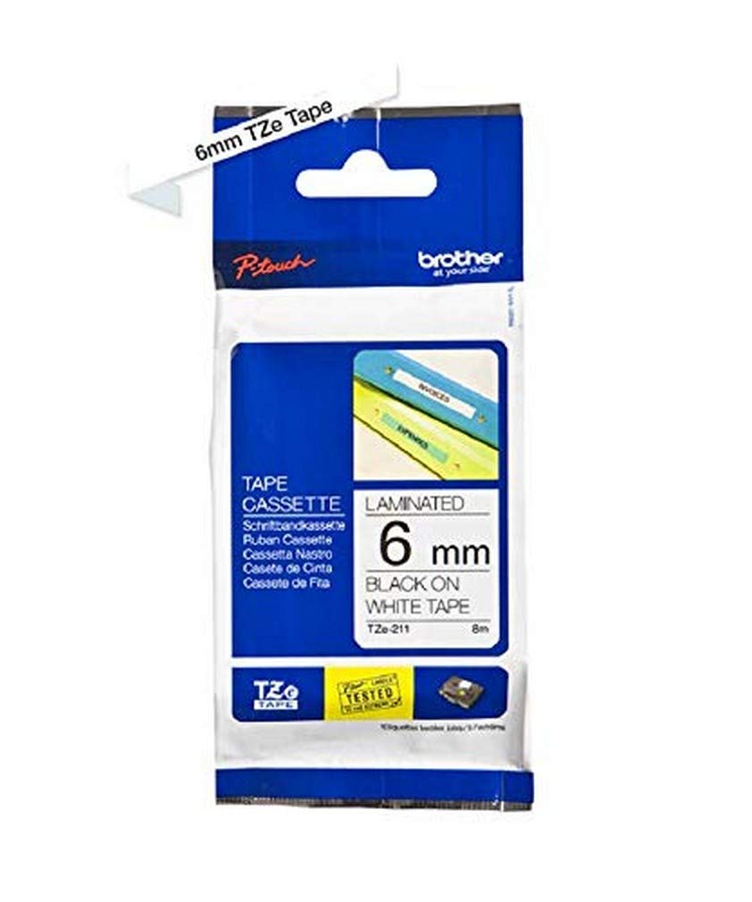 Tze standard adhesive laminated labeling tape, 1/4w, Black on White (012502625650)