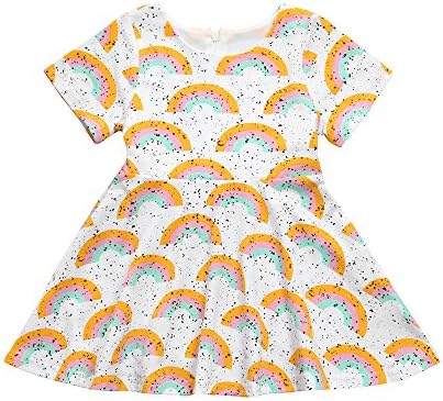 Jarsh Toddler Baby Girls Rainbow Dot Print Short Sleeve Dress With Zipper Cotton Princess Dress (3T(2-3Years Old))