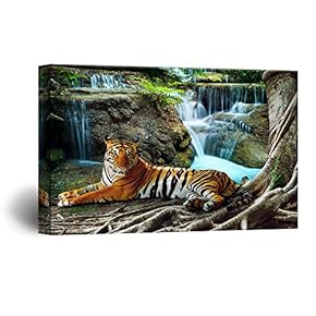 Canvas Wall Art - Tiger in Tropical Landscape - Giclee Print Gallery Wrap Modern Home Art Ready to Hang - 12x18 inches