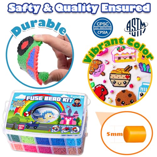 FUNZBO 23000 - Juego de abalorio de fusible de 5 mm, 22 colores, 106 patrones, suministros de manualidades y artes escolares de Pascua para niños, juego de juguetes, decoraciones artísticas para
