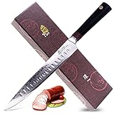 Tuo Cutlery 9 inch Slicing Carving Knife - Japanese AUS-10D Damascus Steel - Meat Knife with Ergonomic G10 Handle - RING-D Series