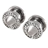 XIUFEN Punk Rhinestone Crystal Screw Tunnels Ear Expander Stretch Plugs Piercing Gauge