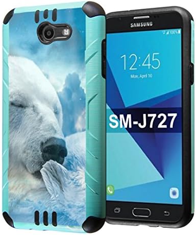 Galaxy J7V Case, Galaxy J7 Prime Case, Galaxy J7 Perx/J7 Sky Pro/J7 2017 Case, Galaxy Halo Case, Capsule-Case Dual Layer Slim Defender Armor Combat Case Teal Black (Polar Bear)