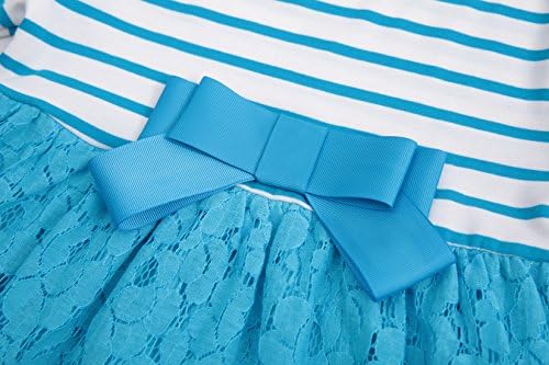 Fly Rain Kids Girls O Neck Striped Pure Cotton Long Sleeve Pleated Lace Casual Dress