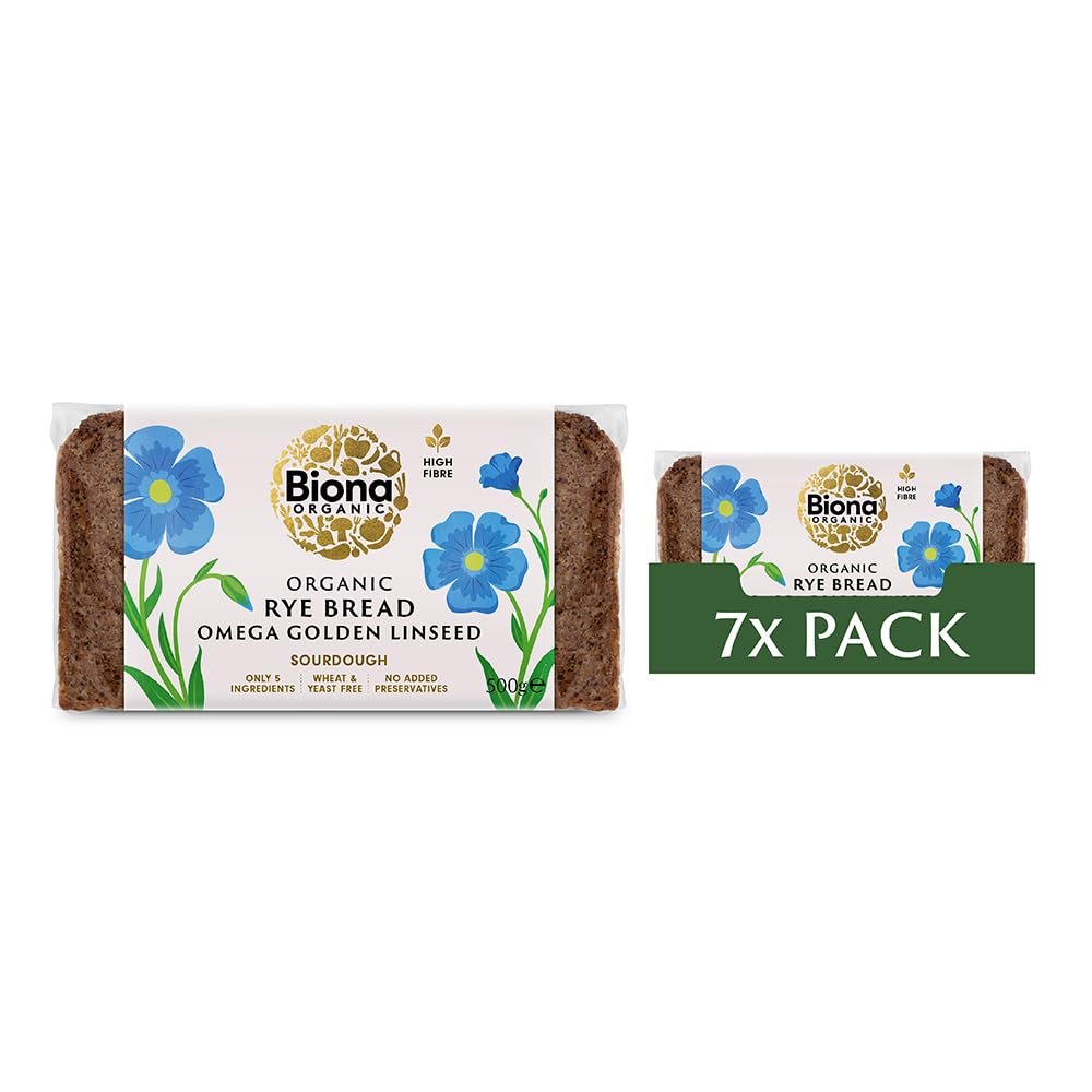 Biona Rye Omega 3 Golden Linseed Organic Bread 500 g (Pack of 7)