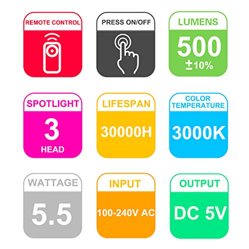 HONWELL Track Lighting LED Spotlights with 3 Rotatable Lights Heads