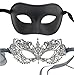 Couple Masquerade Mask - Matching Men & Women Mask for Masquerade Party, Mardi Gras, Venetian Party, Prom, Halloween & Wedding (Black/Silver)
