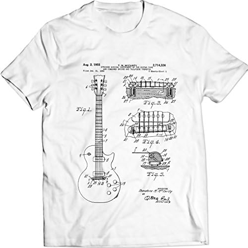 Gibson Les Paul Guitar T-Shirt Mens Gift Idea Music Tee Holiday Gift Birthday Patent (XL, White)