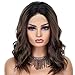 K'ryssma 150% Short Bob Wavy Lace Front Wigs Heat Resistant Glueless Ombre Brown Synthetic Wig with Dark Roots for Women Daily Wear