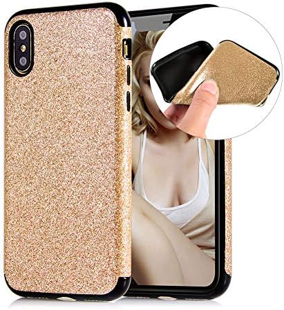 Cestor Glitter Case for iPhone XS Max,Luxury Bling Diamond Sparkle Flash Powder Back Cover Shockproof Flexible Soft TPU Silicone Case with Free Ring Kickstand for iPhone XS Max,Gold