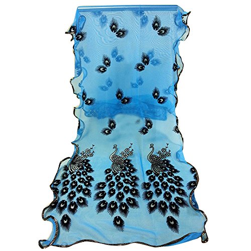 CieKen Women Lightweight Large Blanket Wrap Shawl Scarfs Peacock Design Flower Embroidered Lace Soft Long Scarf Wrap (A) - Thumbnail 2