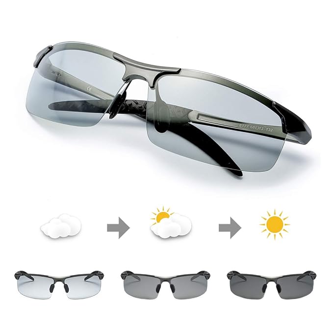 TJUTR Polarisierte Sonnenbrille Herren Photochromatisch Sports für100% UVA UVB Schutz Metallrahmen Leicht