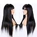 premier 360 Lace Frontal Wig with Bangs Light Yaki Straight Human Hair Wigs for Women, 150% Density Brazilian Remy Yaki Human Hair Wigs with Bangs 360 Lace Front Wigs Pre Plucked Hairline 14 Inches