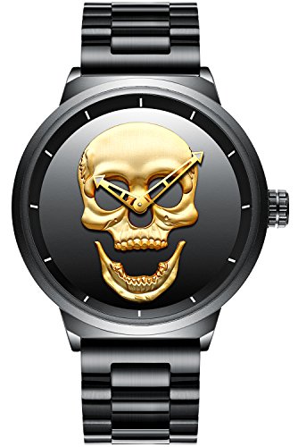 Mens Black Big Face Watches Men 30M Waterproof Large Luxury Stainless Steel Watch with Gold Dial for Men