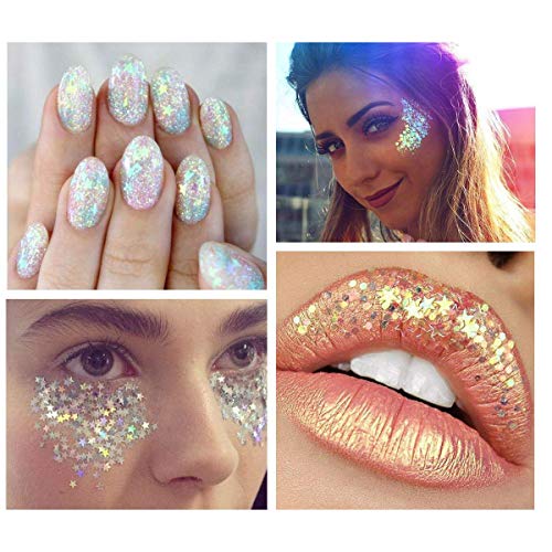 image for 2PCS Body Glitter, Silver Holographic Chunky Body Glitter Cosm