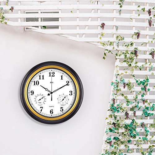 BEW Large Waterproof Outdoor Clock, 18 Inch Patio Clock with Thermometer & Hygrometer Combo