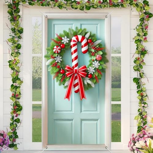 BlissYard Door Cover Candy Cane Pine Greenery Bow 35x71 Inch Polyester at Amazon