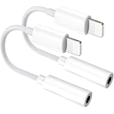 [Apple MFi Certified] 2 Pack Lightning to 3.5mm Aux Audio Adapter, Headphone Jack Converter Dongle for iPhone 14/13/12/X/XR &amp; iPad (Supports All iOS Systems)