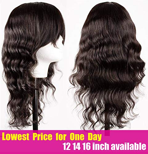 Annivia Brazilian Natural Human Hair Wigs with Bangs for Black Women 14 Inch Medium Long 100 Remy Human Hair Wig
