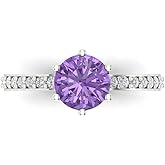 Clara Pucci 14K Solid White Gold 1.71 ctw Alexandrite Solitairewith Accents Ring for Women | Anniversary, Birthday Gift | 7.5mm Round Cut