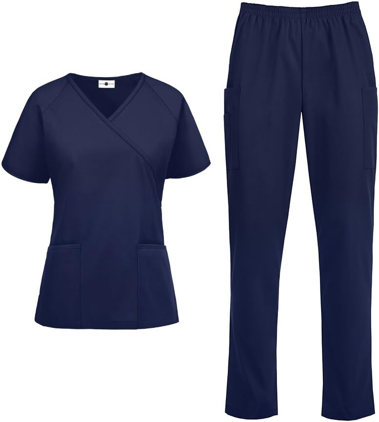 Women’s Classic Scrub Set (XS-3X, 14 Colors) – Includes Mock Wrap Top and Pant