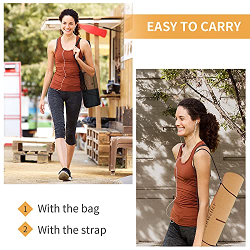 Anweller Tapis de Yoga en liège antidérapant en Caoutchouc Naturel, Tapis de Sport écologique avec Sangle de Transport et Sac de Transport Tapis de Gymnastique pour Salle de Gym, Sport en Plein air