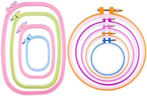 Square Cross Stitch Hoop Set Embroidery Hoops, Quacoww Brand 9 Pieces Plastic Embroidery Circle Set, Sizes 5-12 Inches