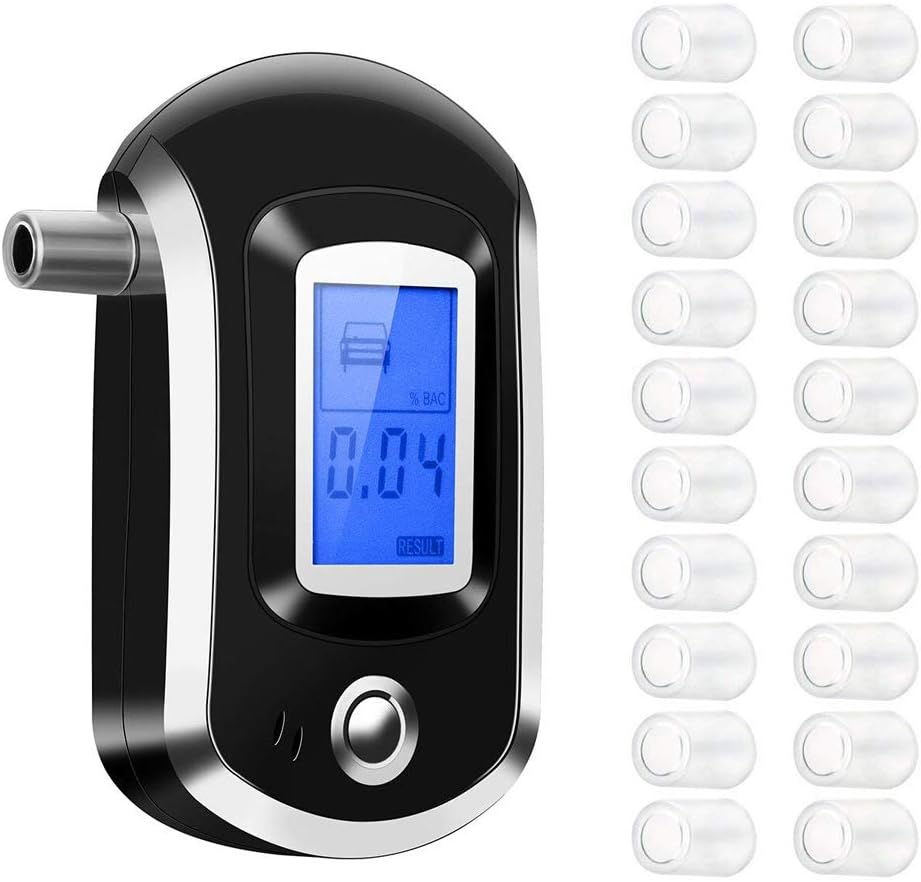 Towinle Breathalyser Professional Breath Alcohol Meter Digital Breathalyser with Semiconductor Sensor Accurate Alcohol Analyzer Tester LCD Display Promilletester with 20 Mouthpieces