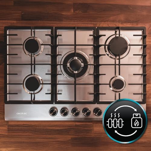 Bolero Squad GN 5200F - Piastra a gas a 5 fuochi in acciaio inox, 11 kW, pronta per gas naturale, acciaio inox, griglie complete in ghisa, bruciatore wok, accensione elettrica