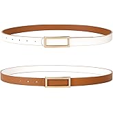 SANSTHS Skinny Reversible Belts for Women, Two-in-one Women Thin Belt for Dresses Jeans Pants with Gold Buckle
