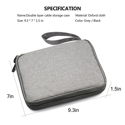 Travel Organizer Double Layer Electronics Accessories Gear Storage Bag USB Cable Case, Grey
