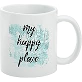 My Happy Place Ceramic Coffee Mug, Novelty Gift Mugs for Coffee, Tea and Hot Drinks, 11oz, White