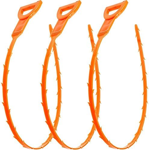 Tovantoe Drain Snake Hair Clog Remover Cleaning Tool (3 Pieces), Orange